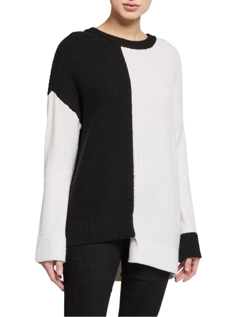 Alice + Olivia Sparrow Colorblock Sweater Black Ivory Wool Blend Size Medium